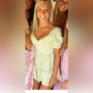 Yellow Gingham Puff Sleeve Dress